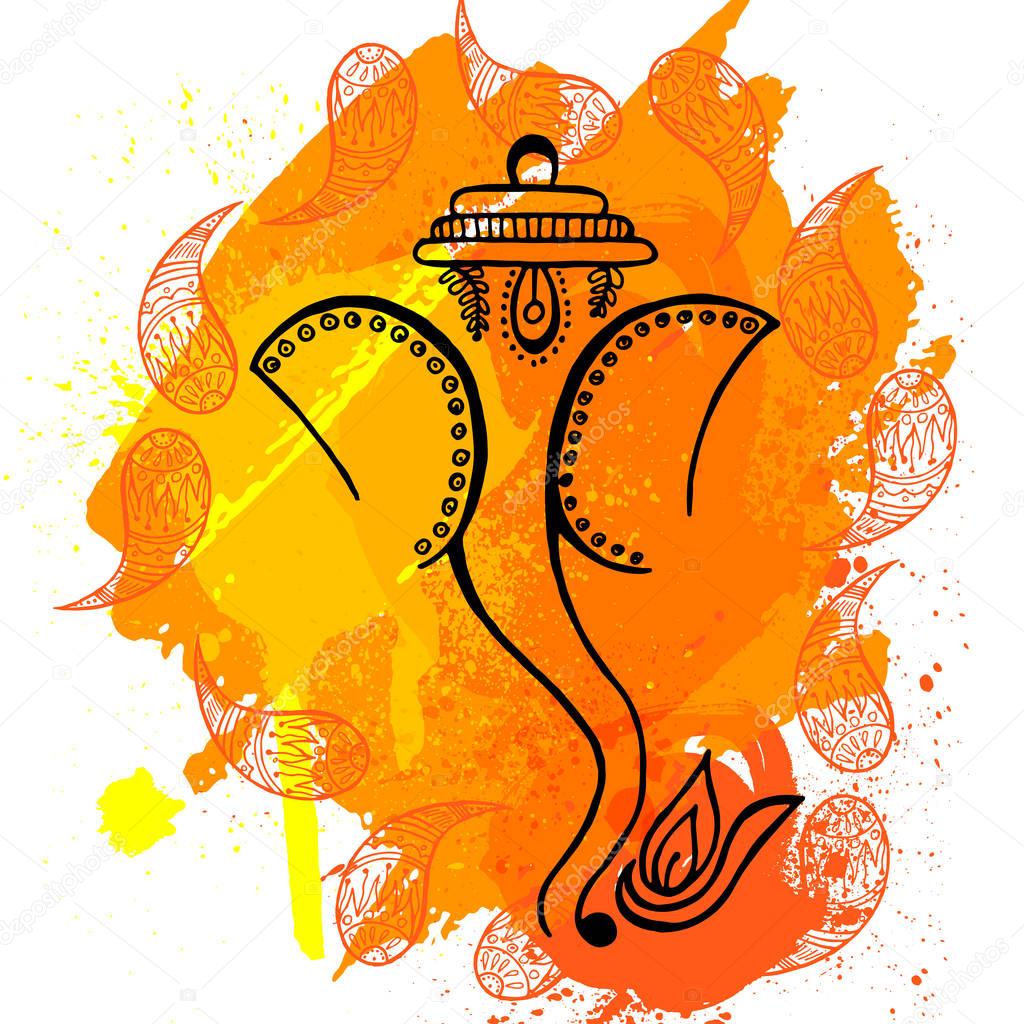 illustration of Hindu god lord Ganesha in paint style with yellow background
