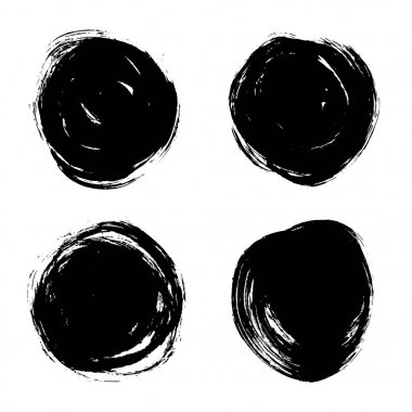 Siyah boya ayarla, mürekkep fırça darbeleri, fırçalar, yuvarlak. Kirli sanatsal tasarım öğeleri, kutular, logo.