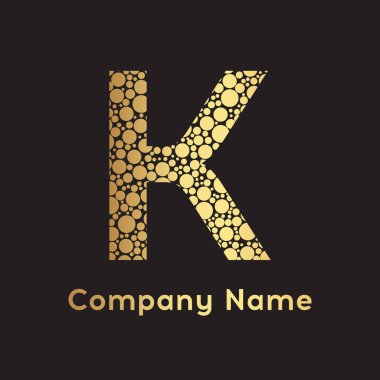 K harfi kabarcıklar vektör. Altın kabarcık tasarlamak vektör.