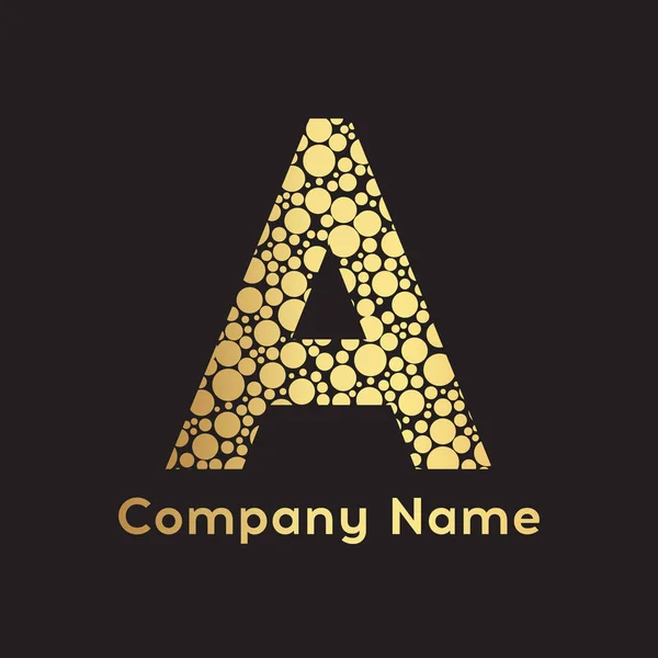 Letra A logo oro burbujas. Letra de oro abstracta Un diseño de logotipo — Vector de stock