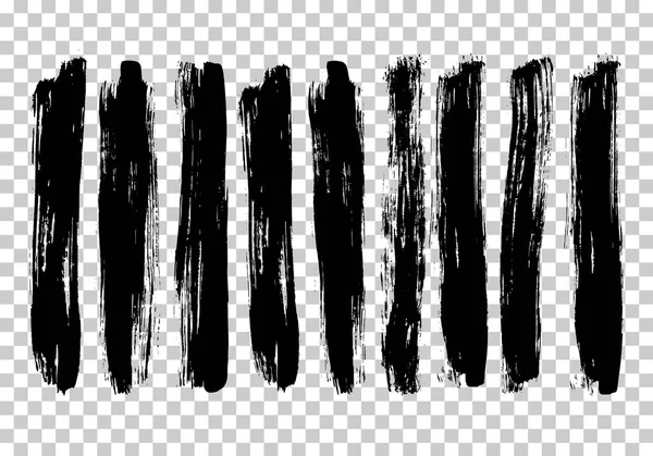 Aantal zwarte verf, inkt penseelstreken, borstels, lijnen. — Stockvector