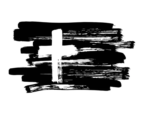 Cruz dibujada a mano. Cruce de Grunge. Cruz hecha con pincelada — Archivo Imágenes Vectoriales