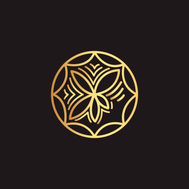 Tasarım, altın dekorasyon için soyut öğe. Altın güzellik sanayi ve moda logosu, güzellik, ekolojik kozmetik iş, şirketler ve klinikler için kimlik soyut. Doğrusal eğilim stili.