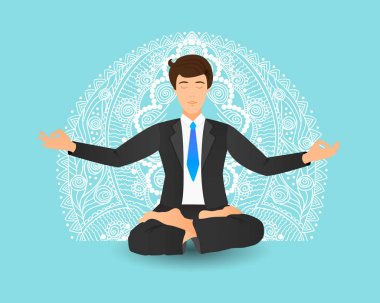 Lotus poz oturan işadamı vektör çizim. 