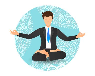 Lotus poz oturan işadamı vektör çizim. 