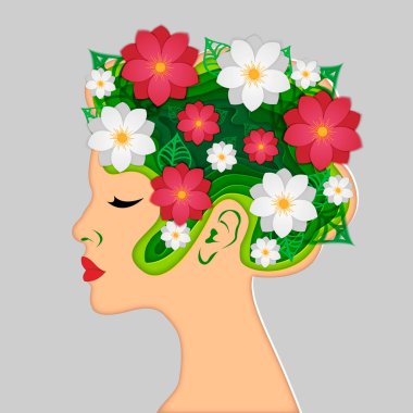 Güzel kadın kağıt sanat. Yaz, bahar çiçekleri kadınla