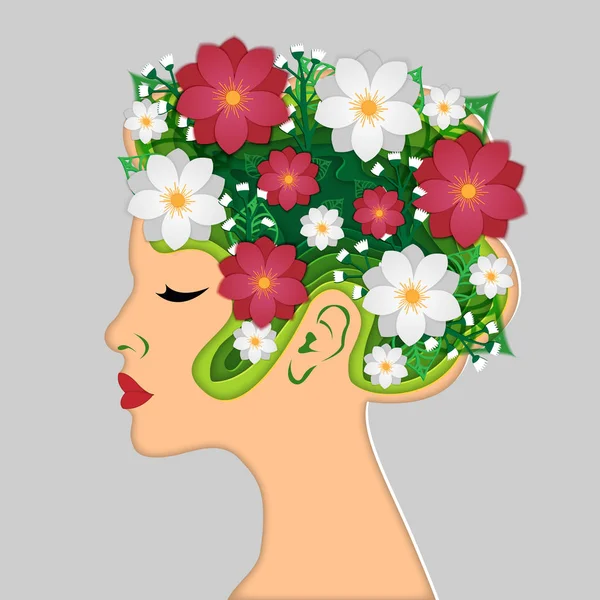 Όμορφη γυναίκα τέχνη χαρτί. Καλοκαίρι, άνοιξη γυναίκα με λουλούδια — Διανυσματικό Αρχείο