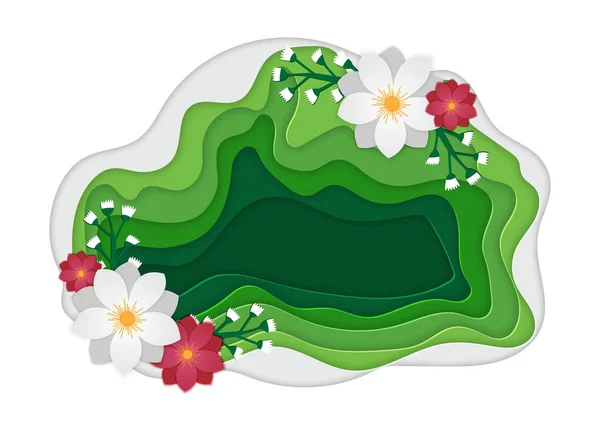 Spring Park. Concepto de estilo de vida urbano. Estilo de arte de papel.Ilustración vectorial horizontal.Fondo verde abstracto con árboles en estilo de papel. Arte tallado, ecología y natural . — Vector de stock