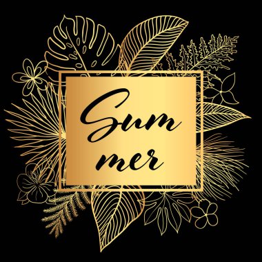 Trendy tropikal altın yaprakları vektör tasarımı. 