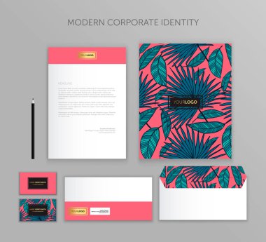 Kurumsal Kimlik iş kümesi. Modern ileti örneği şablon tasarım. İş belgeleri. Zarf, kart, klasör, vb kümesi. Vektör çizim. Arka plan