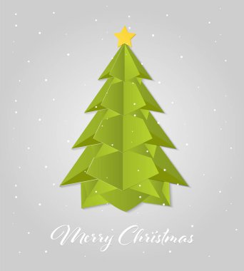 Kağıt Sanatı Noel ağacı. Mutlu noel vektör tasarımı. 