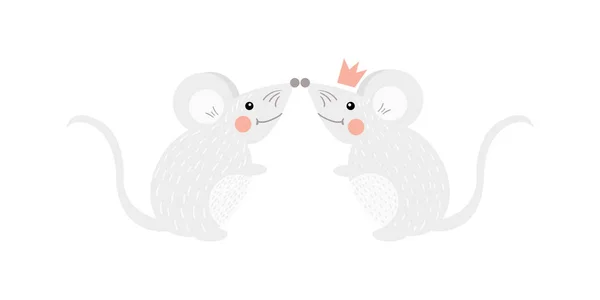 Konsep cinta. Mouse dengan hati dalam gaya kartun. Karakter kartun yang lucu. Menyambut Valentines kartu hari vektor. - Stok Vektor