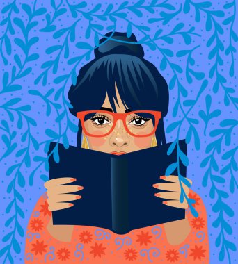 Literature fan. Girl who love to Read. Reading Books concept. Flat cartoon vector illustration.