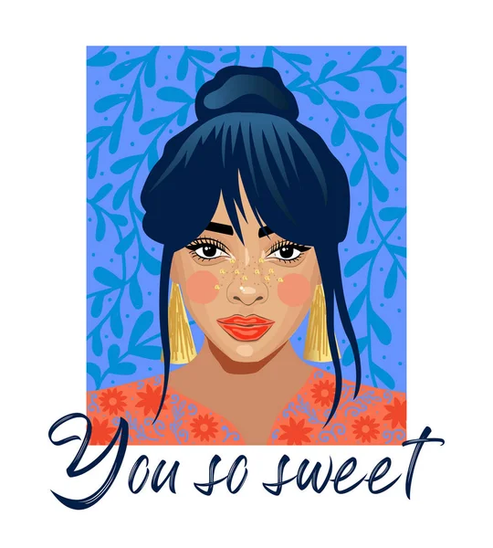 You so sweet. Typography slogan with girl. Sequins girl slogan. — Stockový vektor