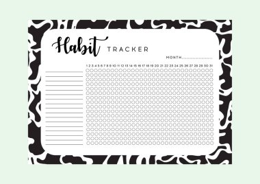 Alışkanlık İzleyici. Aylık planlama alışkanlığı takip cihazı boş şablon. Aylık planlamacı. Vektör illüstrasyonu. 