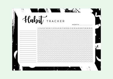 Alışkanlık İzleyici. Aylık planlama alışkanlığı takip cihazı boş şablon. Aylık planlamacı. Vektör illüstrasyonu. 