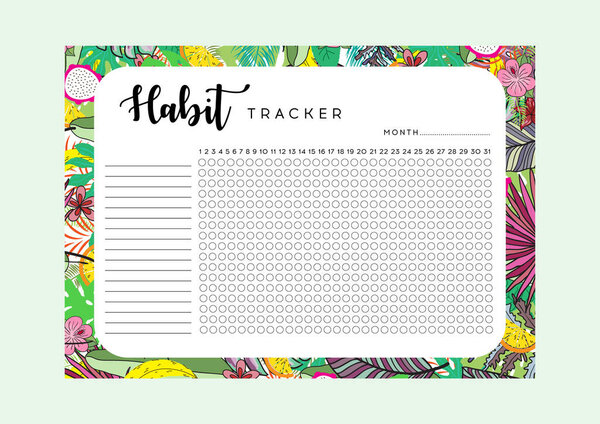 Habit Tracker. Monthly planner habit tracker blank template. Monthly planer.  Vector illustration. 