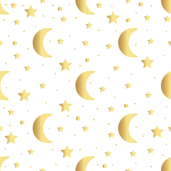 Padrão sem costura com estrelas douradas e lua. Ilustração vetorial — Vetor de Stock