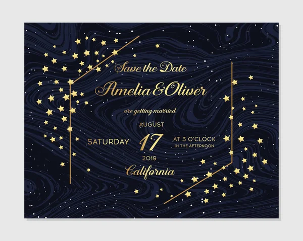Gold Wedding Invitation, save the date, thank you, rsvp card Design template. Fairytale magic card. Vector illustration — Διανυσματικό Αρχείο