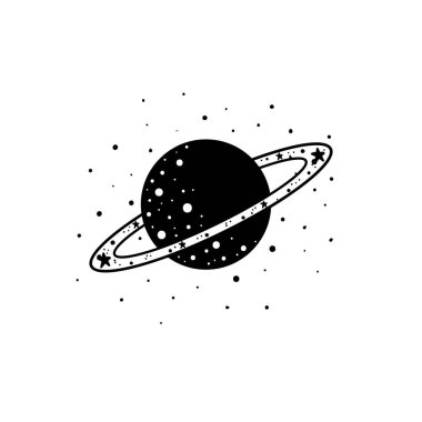 Yıldızlı ve aylı mistik bir gezegen. Yıldızlar, takımyıldızlar, ay. El çizimi astroloji sembolü. Tişört, çanta ve dekor malzemesi baskısı için. Mistik ve büyülü, astroloji çizimi. Kumaş ve ambalaj kağıtları için harika.. 