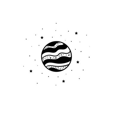 Yıldızlı ve aylı mistik bir gezegen. Yıldızlar, takımyıldızlar, ay, kristaller.