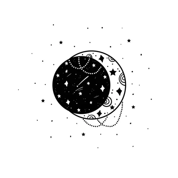 달 과 별들 이죠. 별, 별자리, 달, 수정. — 스톡 벡터