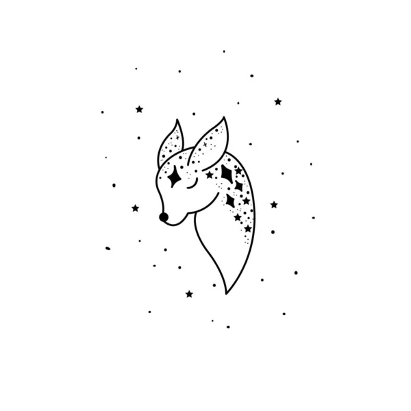Tajemný jelen s měsícem a hvězdami. Hvězdy, souhvězdí, měsíc. — Stockový vektor
