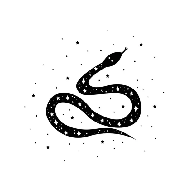 Serpiente mística con luna y estrellas. Mística, alquimia, concepto oculto . — Archivo Imágenes Vectoriales