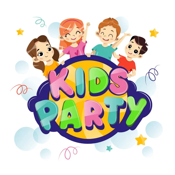 Szablon projektu Kids Party, karta zaproszenia z dziećmi, dekoracje i tekst. — Wektor stockowy