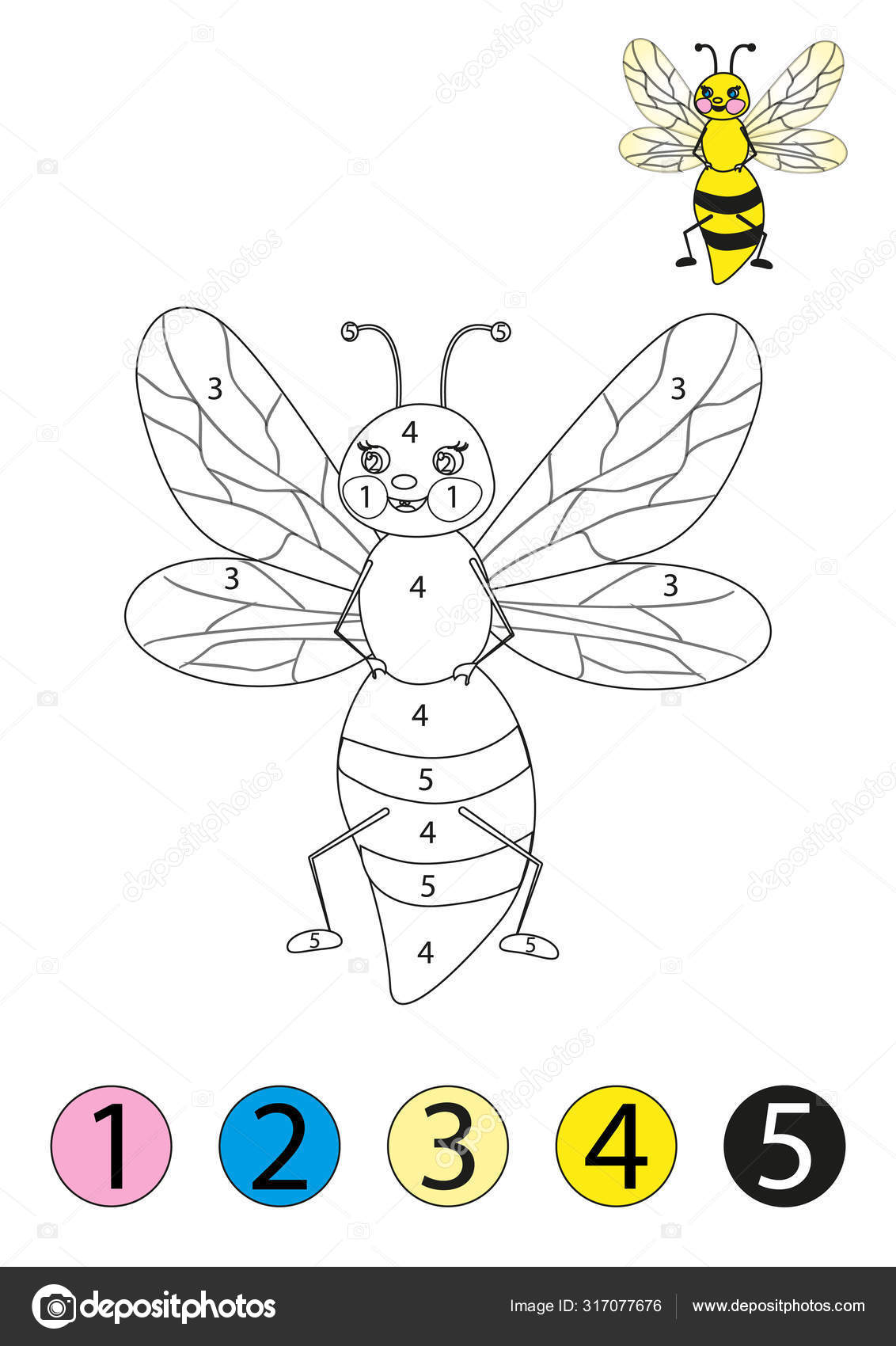 Download Coloring Concept Funny Bee Coloring Page With Number Of Color Black And White Draw With Color Example Vector Image By C Alraun Vector Stock 317077676
