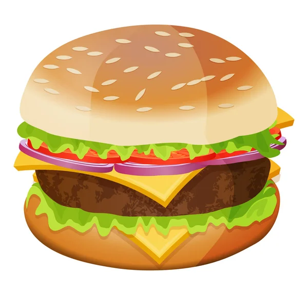 Leuke cartoon hamburger geïsoleerd op een witte achtergrond. Vectorillustratie. — Stockvector