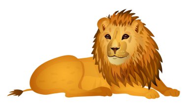 Beyaz arka planda izole edilmiş şirin çizgi film aslanı. Vektör illüstrasyonu.