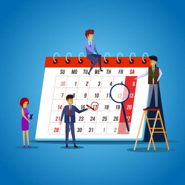 Takım çalışması konsepti. İşbirliği planı ve çıkartmaları olan takvim çizelgesi.