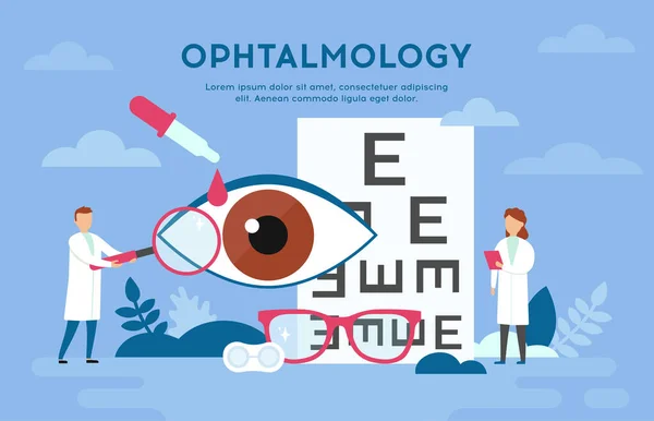 Concepto oftalmológico. Ojos concepto de personas de salud. Revisión del examen de vista de lentes abstractas . — Archivo Imágenes Vectoriales