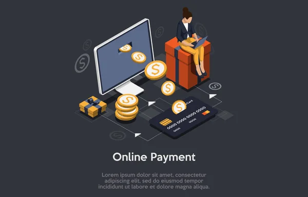 Isometric online payment concept. Internet payments, online banking. — Stock Vector