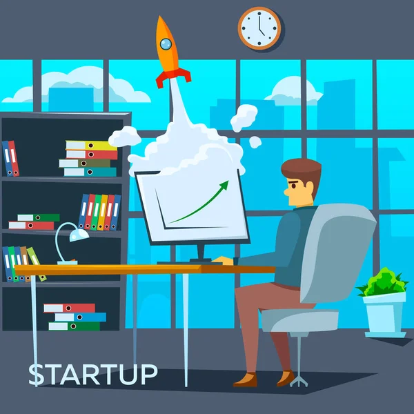 Startup concept, καριέρα, start up, για web page, banner, παρουσίαση, social media, απογείωση στη σκάλα καριέρας. — Διανυσματικό Αρχείο