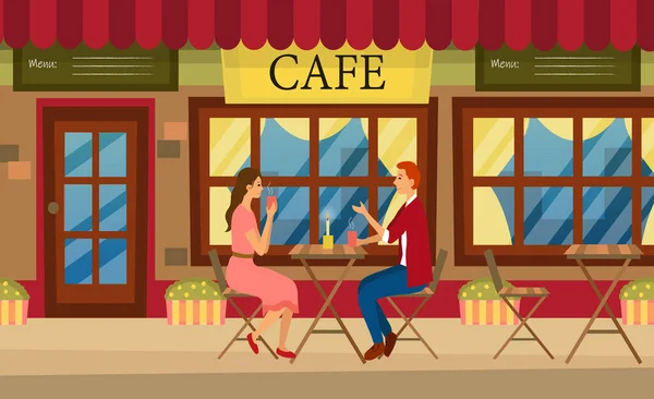 Un couple amoureux boit du café dans un café. Un homme et une femme sont assis à la table dans un restaurant confortable . — Image vectorielle