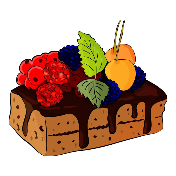 Gofre belga con frutas y chocolate aislado sobre el fondo blanco. Menú de dulces para comida rápida. Estilo plano. Ilustración vectorial — Vector de stock