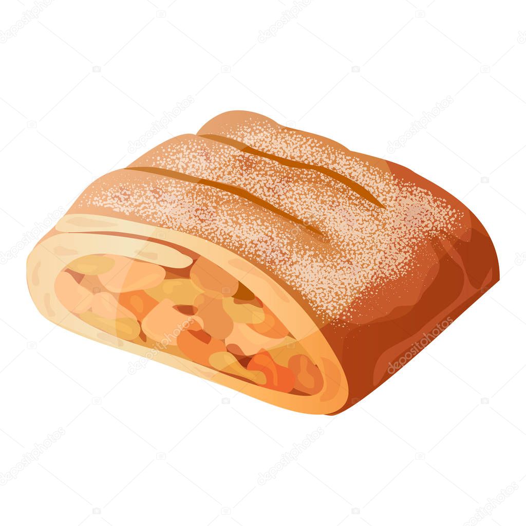 Cute cartoon strudel isolated on a white background. Flat style.