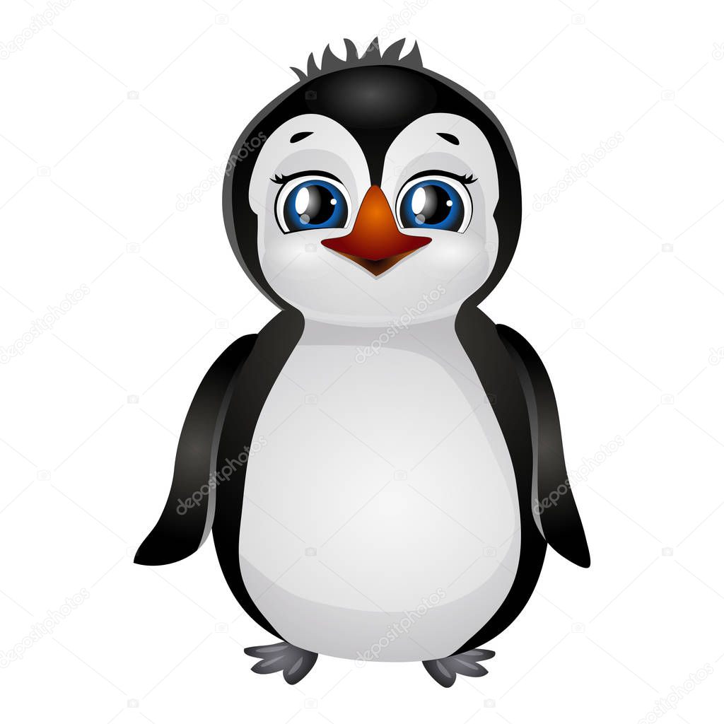 Cute cartoon penguin isolated on a white background. Flat style. Vector illustration.