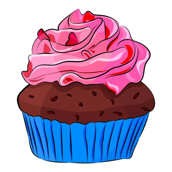 Bonito cupcake de dibujos animados aislado en el fondo blanco. Ilustración vectorial . — Vector de stock