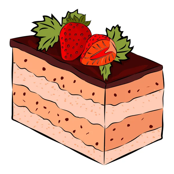 Tarta de Chokolate con Fresa, y menta aislada en el fondo blanco. Estilo plano. Ilustración vectorial . — Vector de stock