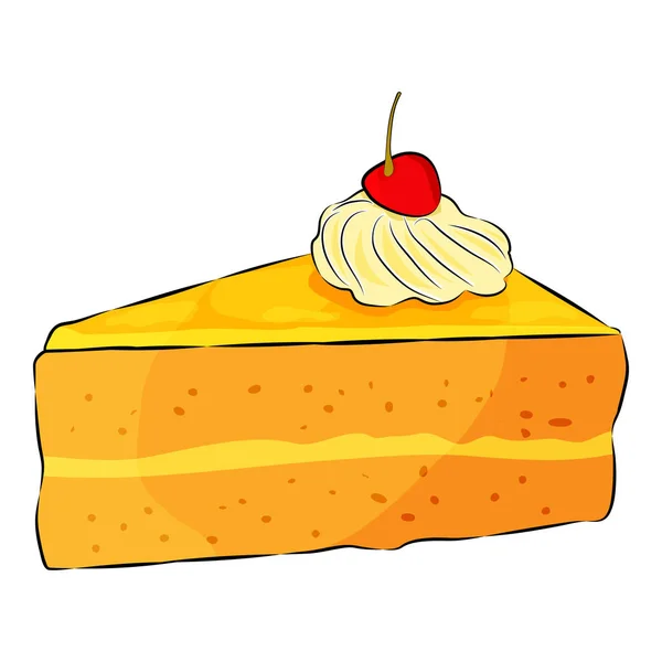 Un trozo de pastel de queso con cereza en la parte superior y crema aislada en el fondo blanco . — Vector de stock