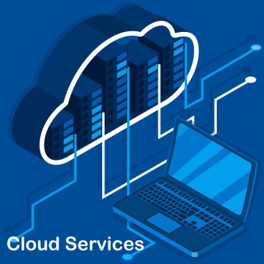 Isometric modern bulut teknolojisi ve ağ kurma konsepti. Web bulut teknolojisi işi. İnternet veri hizmetleri.