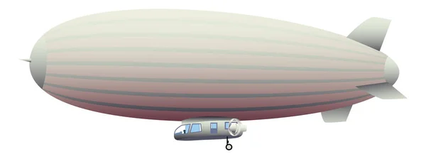 Legendary huge zeppelin airship filled with hydrogen. Stylized flying balloon. Big dirigible with propellers and rudder. Isolated on the white background. — ストックベクタ