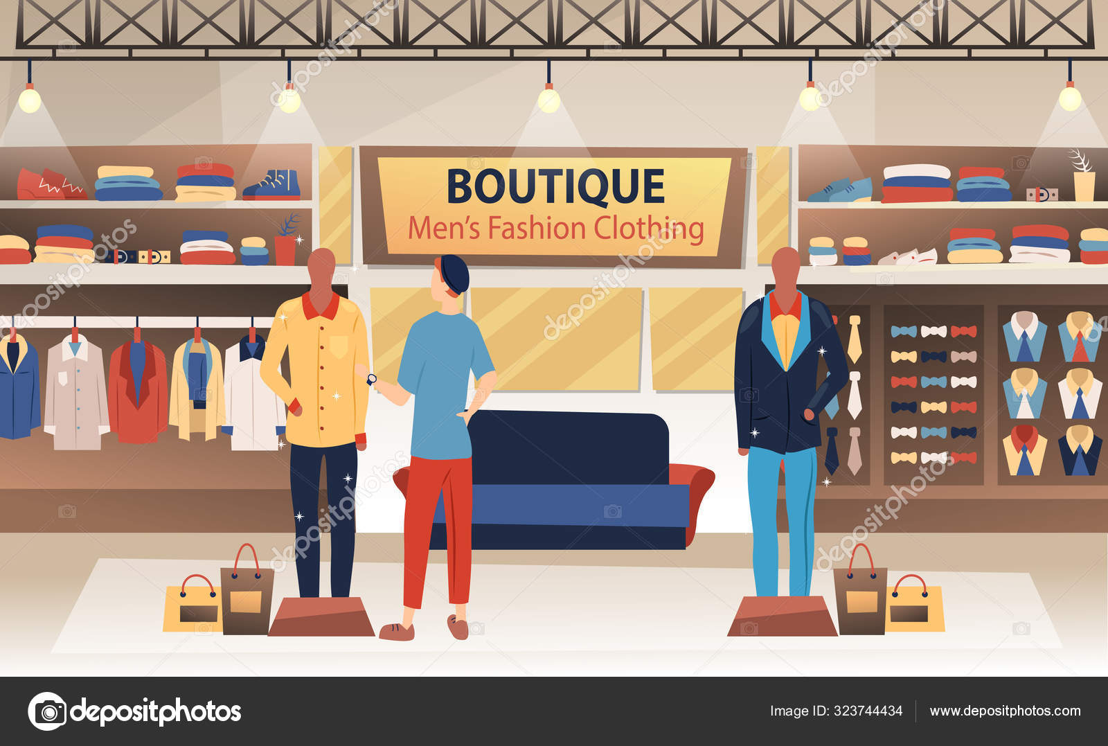 Image vectorielle Magasin de vêtements, Boutique intérieure de