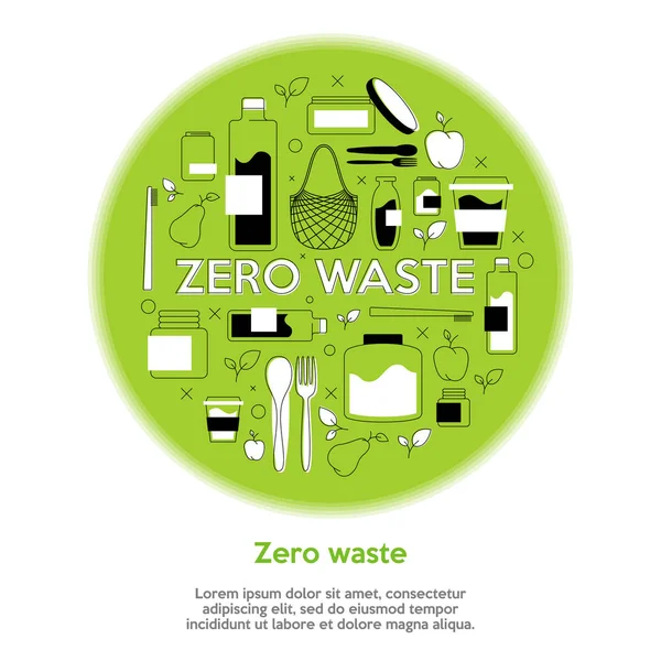 Concept zéro déchet. Collecte des éléments écologiques et des déchets. Style plat. Illustration vectorielle — Image vectorielle