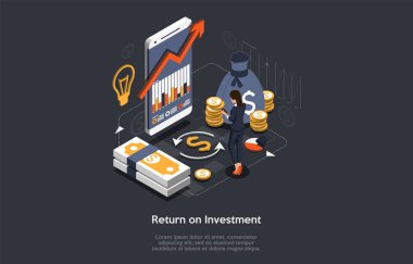 Yatırım konseptinden Isome 'ın dönüşü. Roi iş pazarlama geçmişi. Kâr veya finansal gelir stratejisi web pankartı. Vektör illüstrasyonu