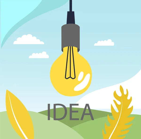 Bulb on the abstract background with idea speech, Concept of big ideas, inspiration, innovation, invention, effective thinking with text. Flat style. Vector illustration — ストックベクタ