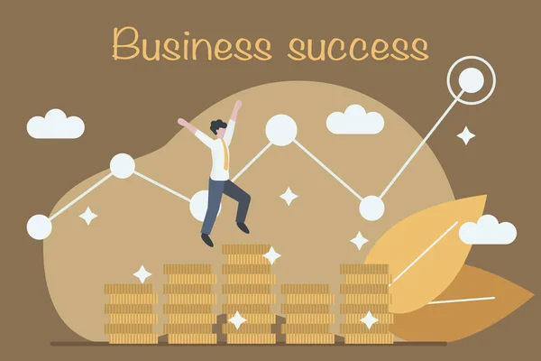 L'uomo d'affari sta scavalcando i soldi. Concetto di successo, vittoria e crescita nel business. Stile piatto. Illustrazione vettoriale — Vettoriale Stock